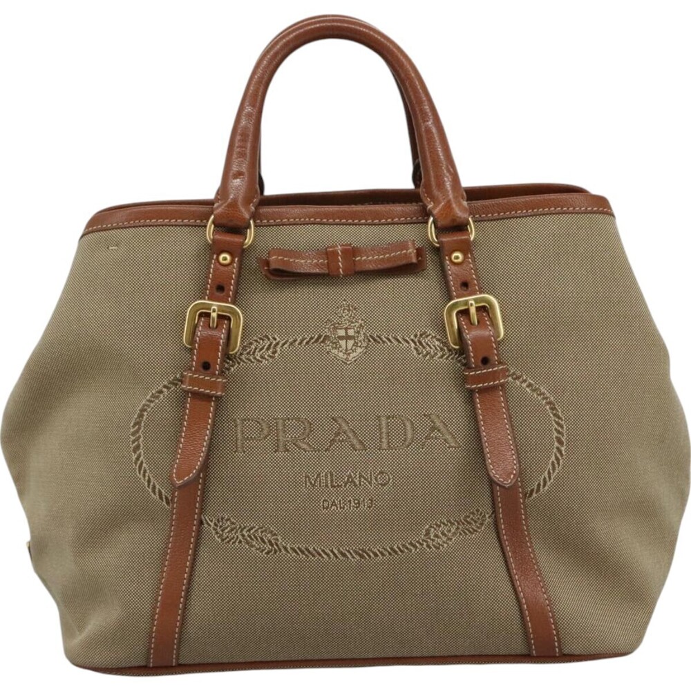 Prada Logo Convertible Tote Canvas with Leather Medium